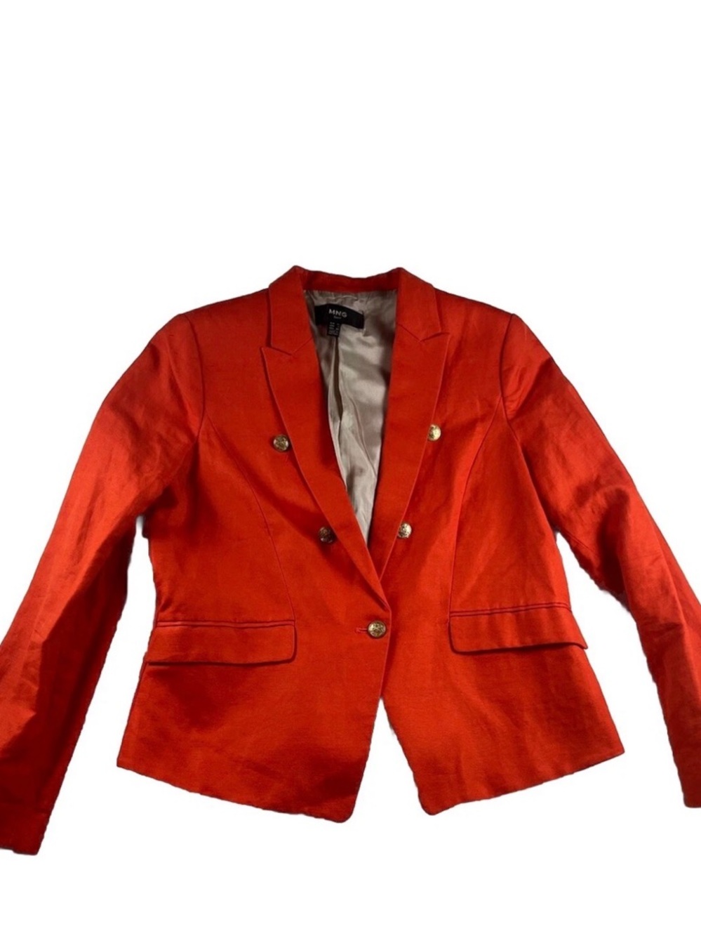 LIKE NEW/MANGO ORANGE π DOUBLE BREAST LINEN BLAZER SZ: M - Picture 4 of 10